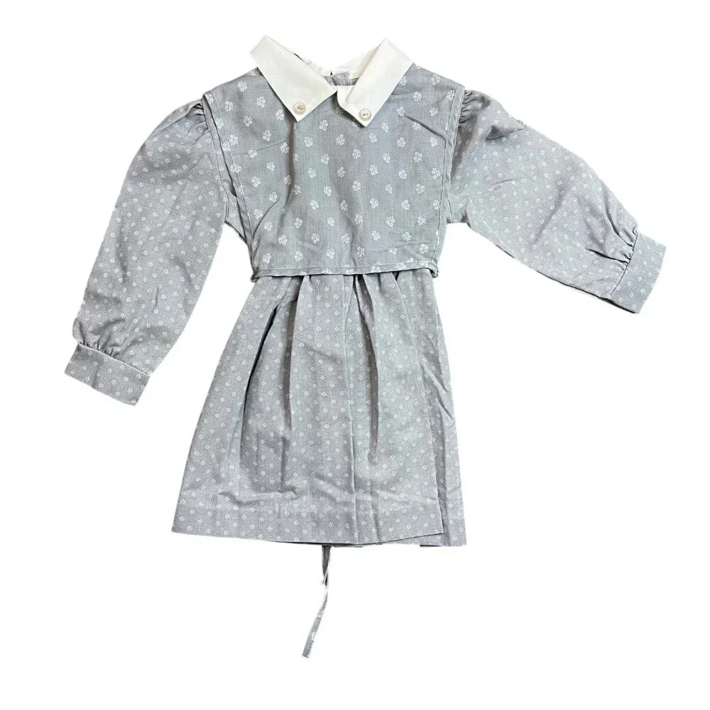 Vintage Chuckles Long Sleeve Dress Little Girls 2 White Collar Bib Detail 80s
